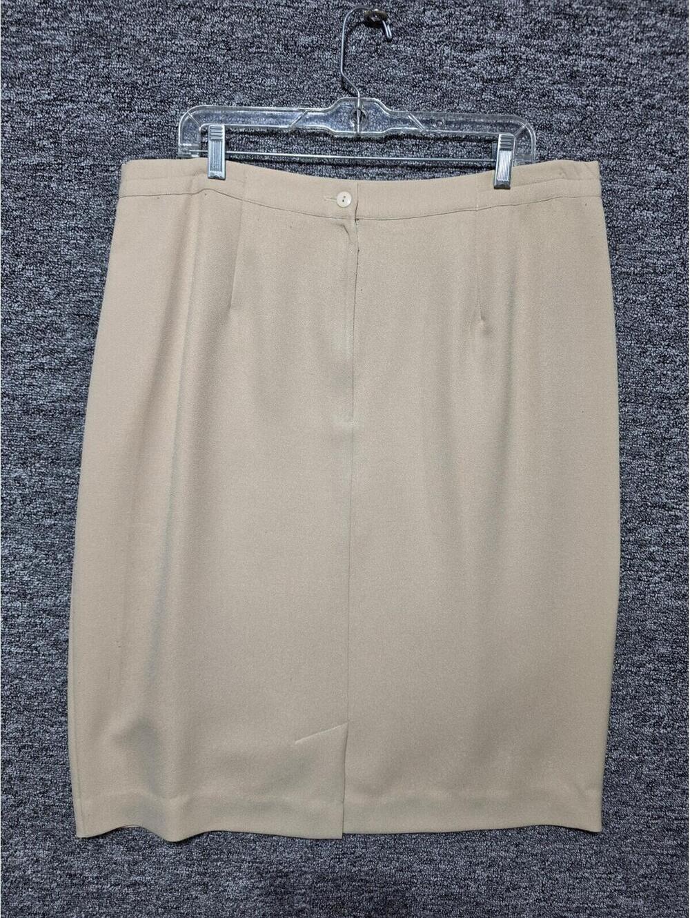 Women's Beige Straight Pencil Knee Length Skirt Lined Zip Acetate Rayon 18 - Picture 2 of 5